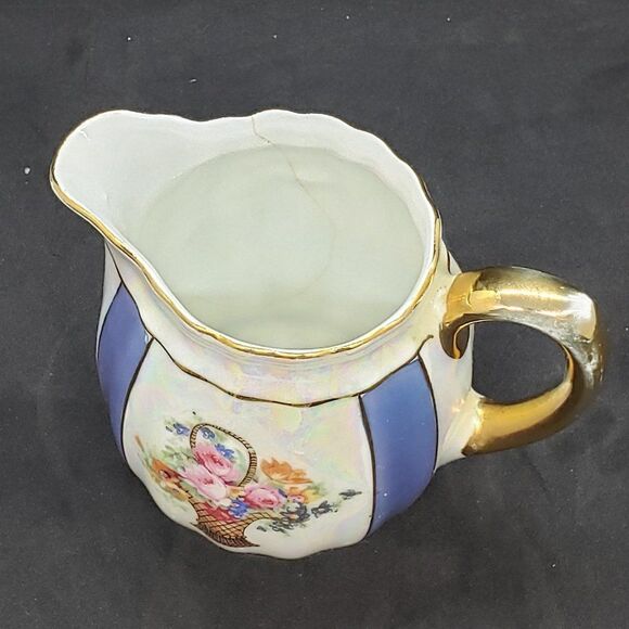 Oscar Schaller & Co. Bavaria Vntg Purple Gold Floral Basket Cream & Sugar AS IS - Picture 4 of 13